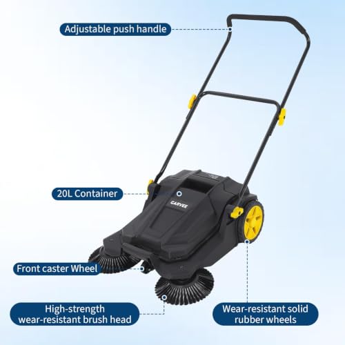 Walk Behind Hand Push Sweeper 25.6-Inch Floor Sweeper in Black and Yellow