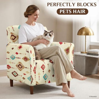 Southwest Aztec Beige Non Slip Armchair Slipcover with Elastic Bottom - Modern Sofa Chair Cover