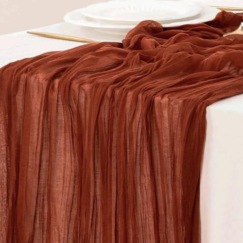 Fall Table Runner Cheesecloth Terracotta 10FT Thanksgiving Decor