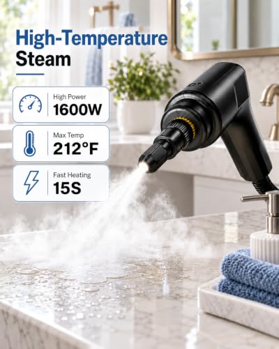 Steam Cleaner 1600W Handheld for Home Deep Black-Orange 1.69QT Tank