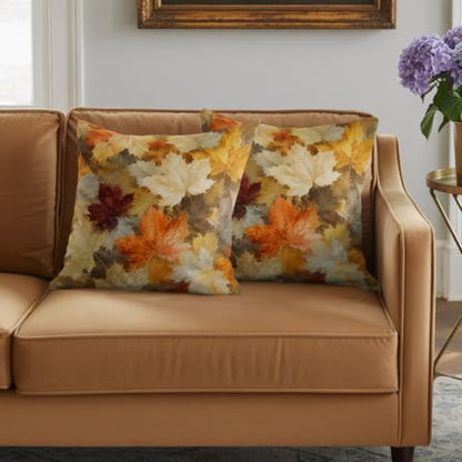 Fall Maple Leaf Bed Runner Set Ochre Burgundy 102x20 Inches with Pillowcases