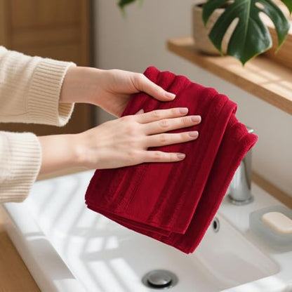 Jacquotha Red Ribbed Hand Towels Set of 2 for Bathroom & Spa
