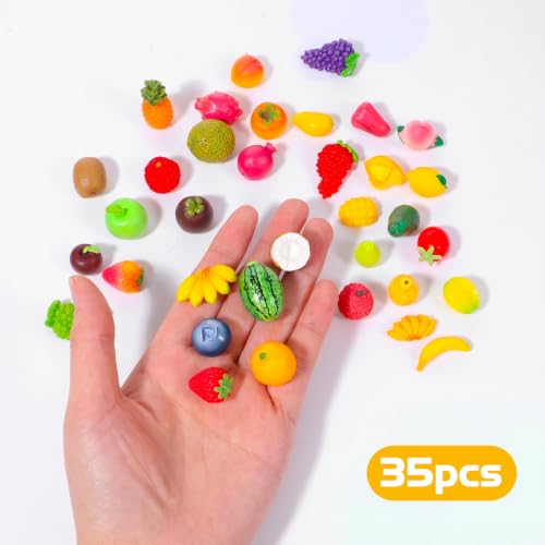 35PCS Resin Artificial Fruit Decor Miniature Fruit Figures for Crafts & Home