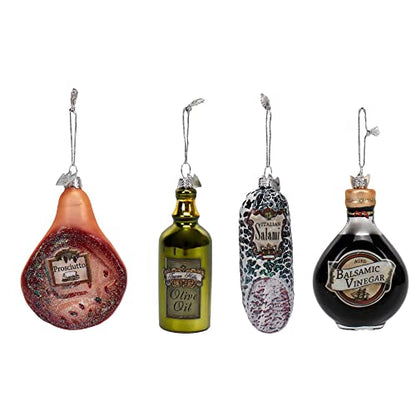 Holiday Glass Ornament Set - Italian Food Theme, 4 Pack