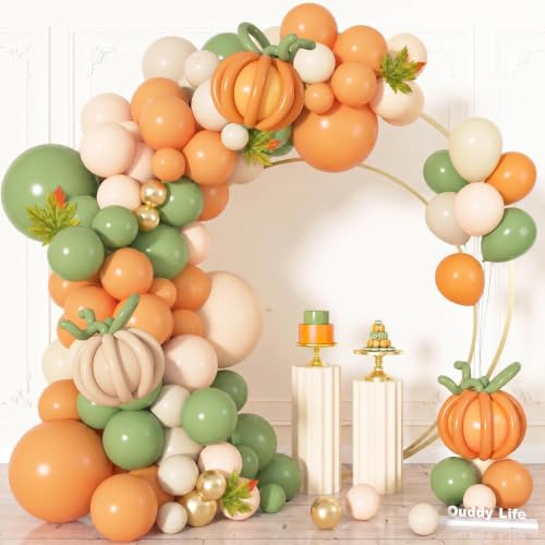 Sage Green Orange Balloons Garland Arch Kit - 164 Pcs Fall Party Decorations