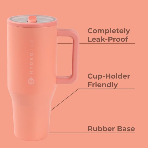 HydroJug Traveler - 40 Oz Insulated Water Bottle with Handle & Flip Straw | Leak Resistant, Summer Peach