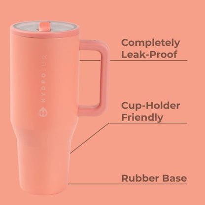 HydroJug Traveler - 40 Oz Insulated Water Bottle with Handle & Flip Straw | Leak Resistant, Summer Peach