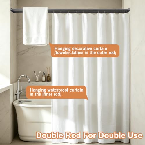 Adjustable Double Shower Curtain Rod - No Drilling Tension Shower Pole, Rustproof Metal
