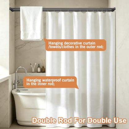 Adjustable Double Shower Curtain Rod - No Drilling Tension Shower Pole, Rustproof Metal
