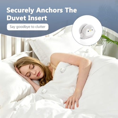 Needle-Free Duvet Cover Clips - Grey, 16 Pack Soft Coral Fleece Secure Fasteners