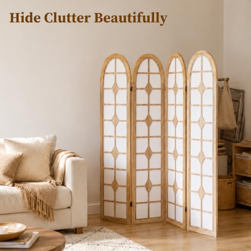 4 Panel Room Divider, Folding Shoji Screen - Natural (Variation: Natural / 4 Panel)