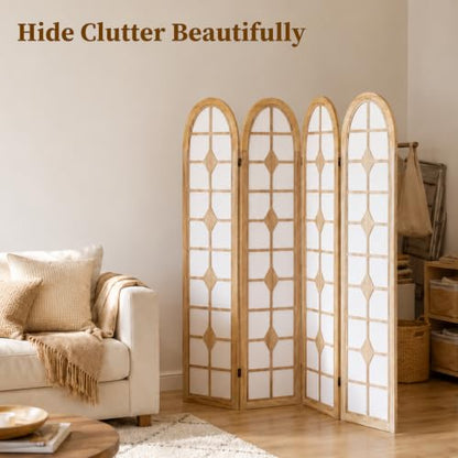 4 Panel Room Divider, Folding Shoji Screen - Natural (Variation: Natural / 4 Panel)
