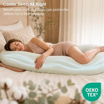 Queen Rose Green Cooling Body Pillow C-Shaped Full Body Support for Side Sleepers