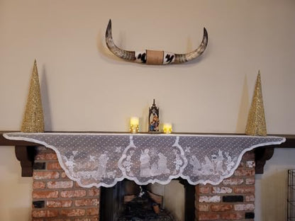 Christmas Fireplace Mantel Scarf White Lace Nativity Decor 20x90 Inches