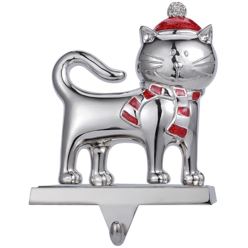 Christmas Stocking Holders Set for Mantel - Cute Cat Design Heavy Metal Hooks