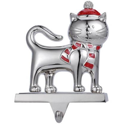 Christmas Stocking Holders Set for Mantel - Cute Cat Design Heavy Metal Hooks