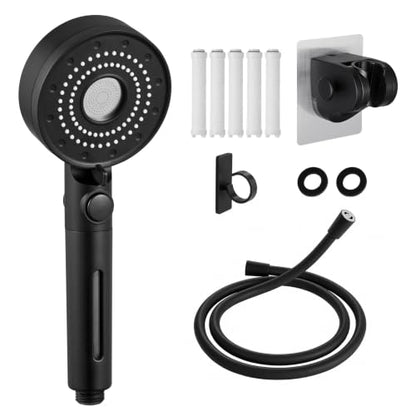 Handheld Filter RV Shower Head with Hose - Black, 5 Spray Modes, Water Saving
