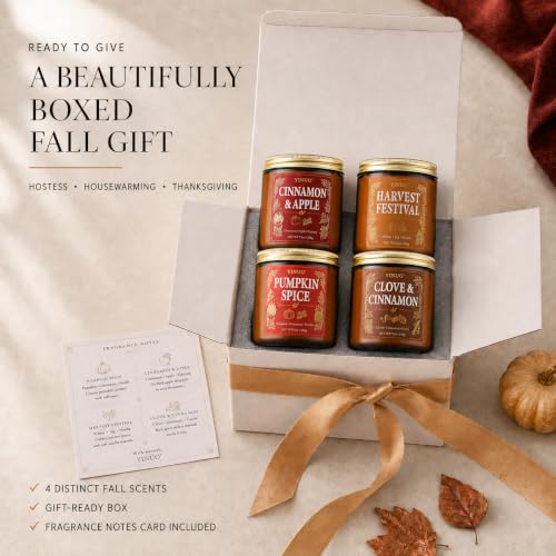 Fall Scented Candle Gift Set - 4 Pack Soy Coconut Wax Pumpkin & Autumn Scents