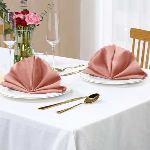 20x20 Inch Rose Gold Satin Napkins - Set of 100 with Scalloped Edges