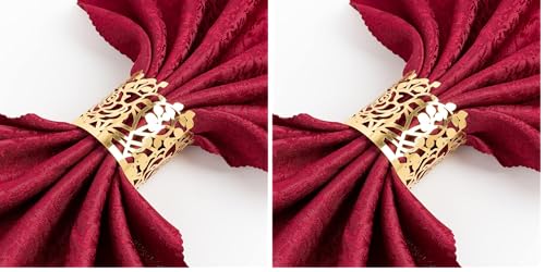 Disposable Rose Flower Napkin Rings Set of 100 - Gold Laser Cut Foil Table Decor for Weddings & Parties