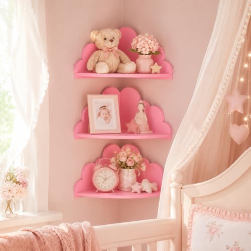Pink Cloud Corner Floating Shelves Set of 3 Wall Mounted Corner Shelves