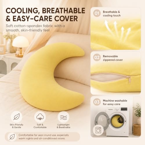 Moon Shaped Body Pillow White Oversized Cooling C-Shaped Support for Side Sleepers