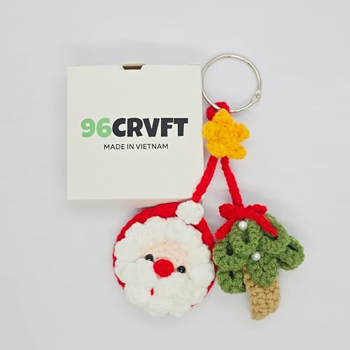 Pine Crochet Christmas Ornament for Car Rearview Mirror - Santa Claus Holiday Hanging Decor - Handmade Xmas Gift