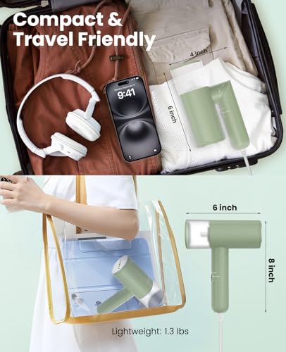 Green Handheld Travel Steamer for Clothes 1200W Foldable Garment Wrinkle Remover