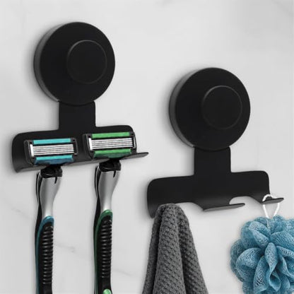 2 Pack Shower Razor Holder with Suction Hooks - Rustproof Metal Bathroom Storage