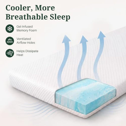 Twin Mattress Topper with Cover 2 Inch Ventilated Gel Memory Foam White