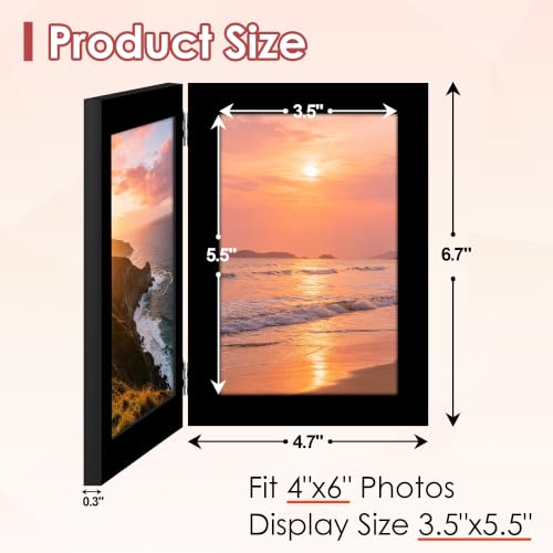 FIXSMITH 4x6 Double Hinged Picture Frame Set - Black Wall & Desk Photo Display