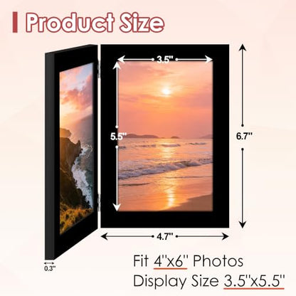 FIXSMITH 4x6 Double Hinged Picture Frame Set - Black Wall & Desk Photo Display