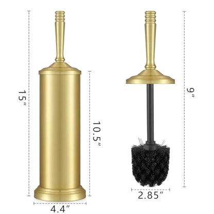 Toilet Brush and Holder Set - Brushed Gold, Splash Resistant Deep Cleaning