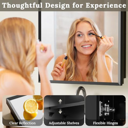 Black Aluminum Bathroom Medicine Cabinet 14x18 Inch Wall-Mounted Mirror with Storage