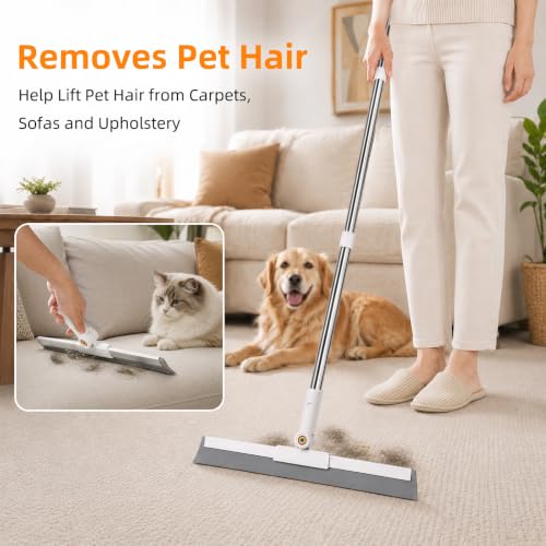 62-Inch Long Handle Floor Squeegee with Microfiber Pads for Wet & Dry Cleaning