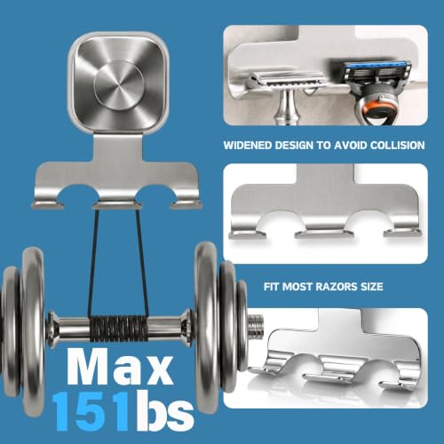 Heavy Duty Suction Cup Razor Holder for Shower - Brushed Silver, 7KG Support