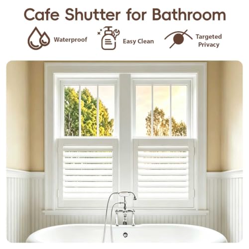 Interior Cafe Plantation Shutter with Invisible Tilt Rod - White