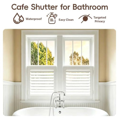 Interior Cafe Plantation Shutter with Invisible Tilt Rod - White