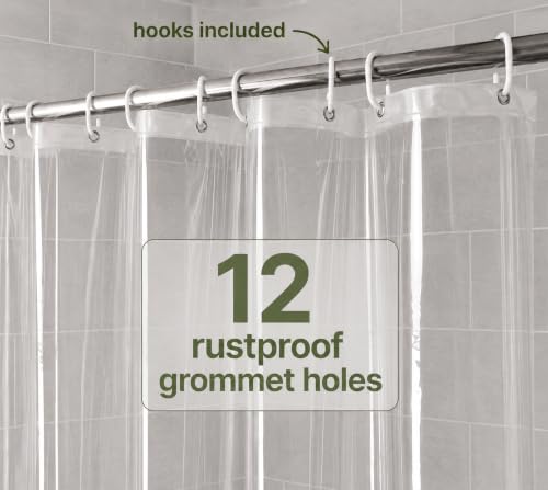 Clear Shower Curtain Liner 72 x 72 Inches Waterproof PEVA with Hooks