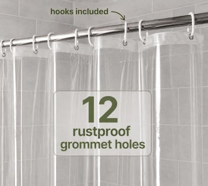 Clear Shower Curtain Liner 72 x 72 Inches Waterproof PEVA with Hooks