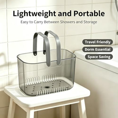 Gray Shower Caddy with Handle & Drain Holes for Bathroom Dorm Gym