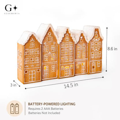 Lighted Gingerbread Christmas Village Decor - 14.5 Inch Holiday Scene with LED Lighting