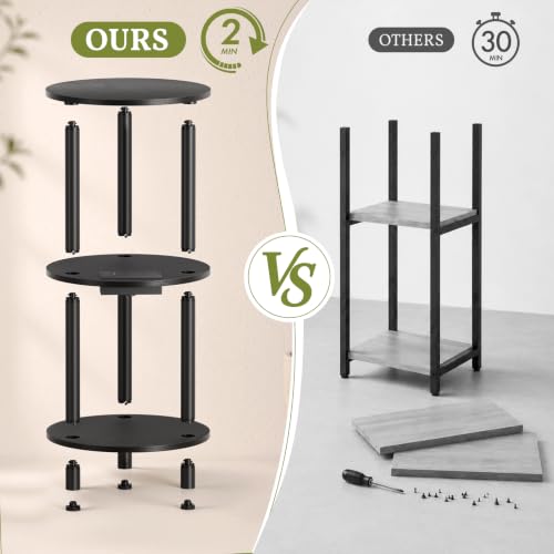 Atoping Black Round Side Table with Charging Station, Easy Assembly