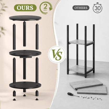 Atoping Black Round Side Table with Charging Station, Easy Assembly