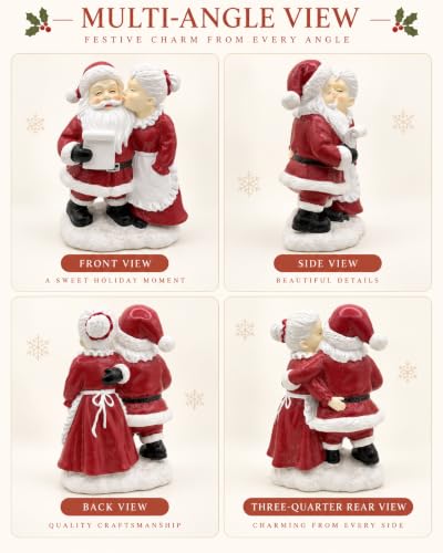 Large 8-Inch Santa & Mrs. Claus Resin Christmas Figurine - White Variation