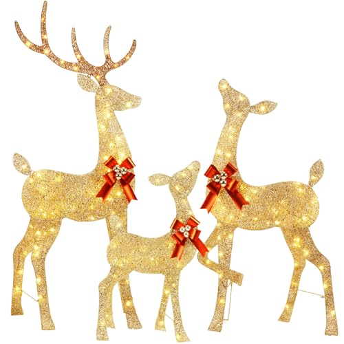 YULETIME 3-Piece Lighted Glitter Reindeer Family Set - 66-Inch Christmas Decor - 2.5D Variant