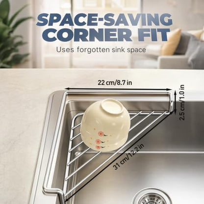 Stainless Steel Corner Sink Shelf with Triangular Wire Rack - Drainage Organizer