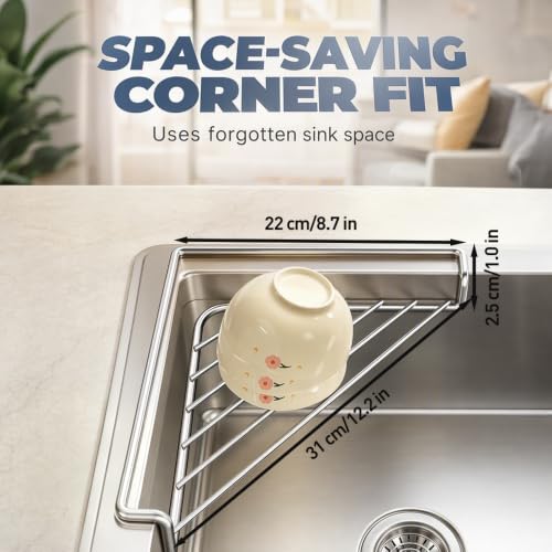 Stainless Steel Corner Sink Shelf with Triangular Wire Rack - Open Drainage, Space-Saving Kitchen Organizer - Variation 1