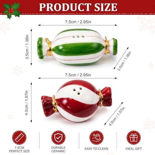 Christmas Candy Salt and Pepper Shakers Set - Red and Green, 2 Pieces