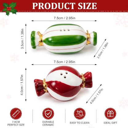 Christmas Candy Salt and Pepper Shakers Set - Red and Green, 2 Pieces